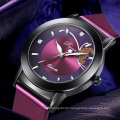Prema Women Watches Ladies Quartz Watch Shining Bracelet Purple Leather Strap Wristwatches